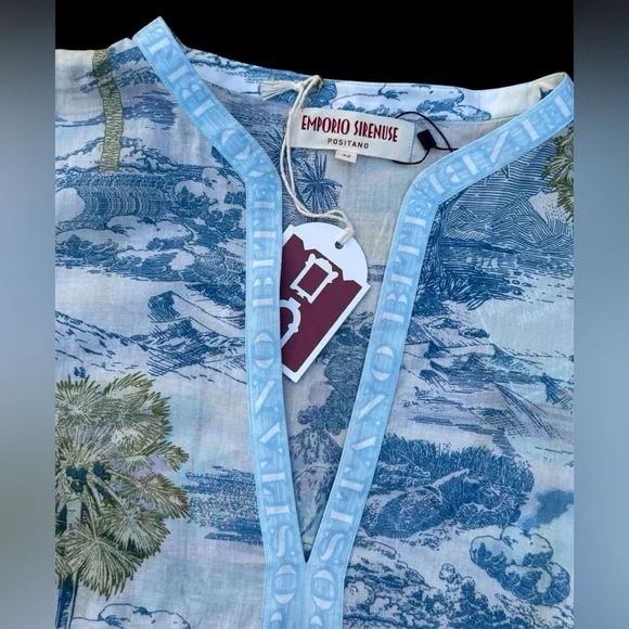 NWT Emporio Sirenuse Positano Giada Long Caftan Blue Vesuvius Print.  42/Med/6 - Picture 2 of 7